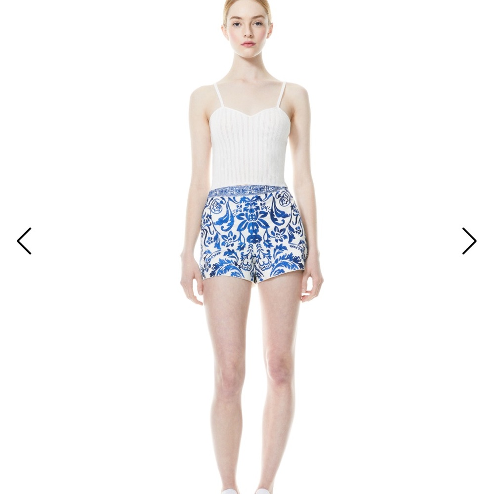 Alice + Olivia Blue & White High-Waist Printed Shorts - Picture 4 of 10